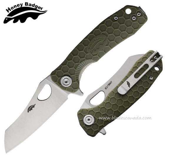 Honey Badger Small Wharncleaver Flipper Folding Knife, FRN Green, HB1047